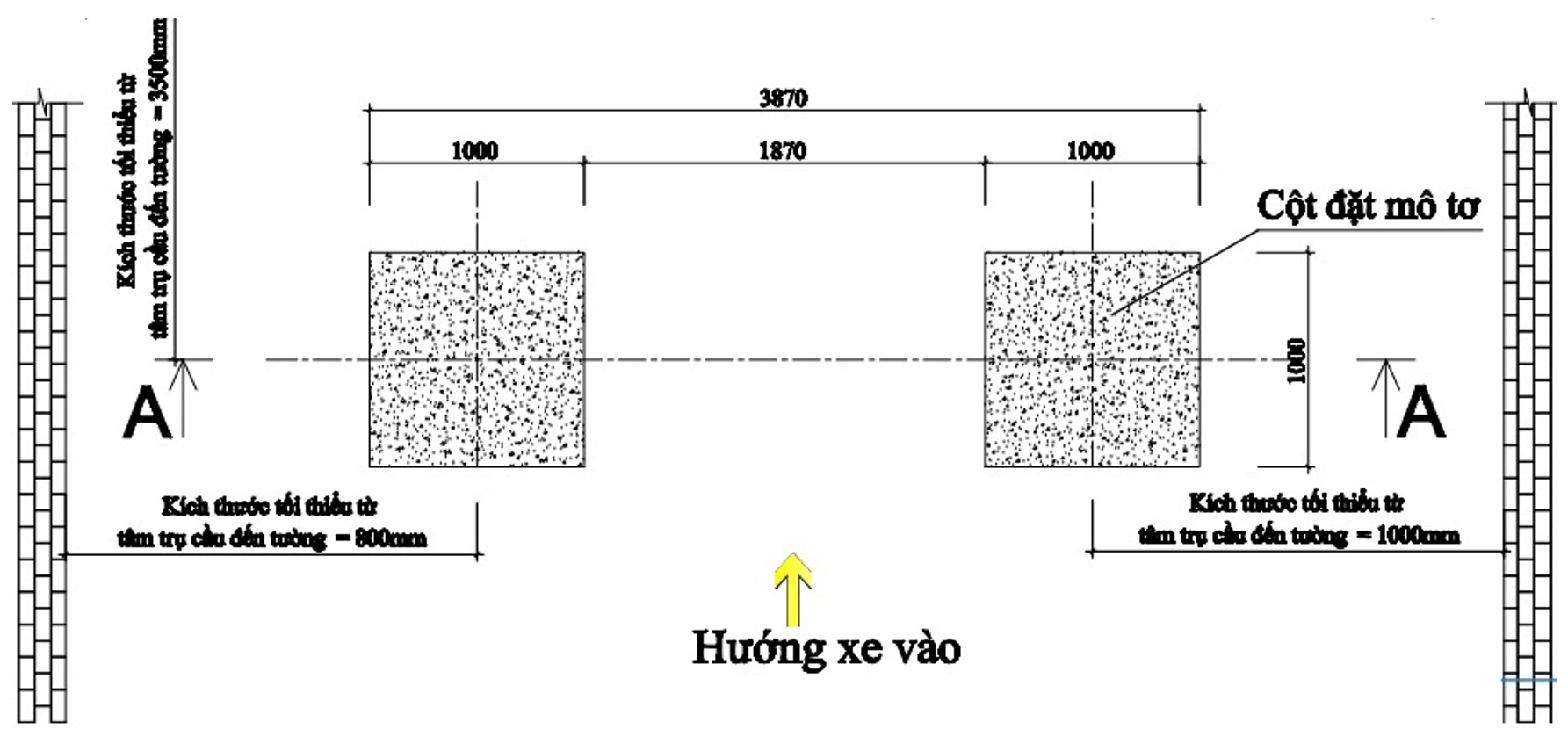 Bản vẽ hố móng cầu nâng 2 trụ 