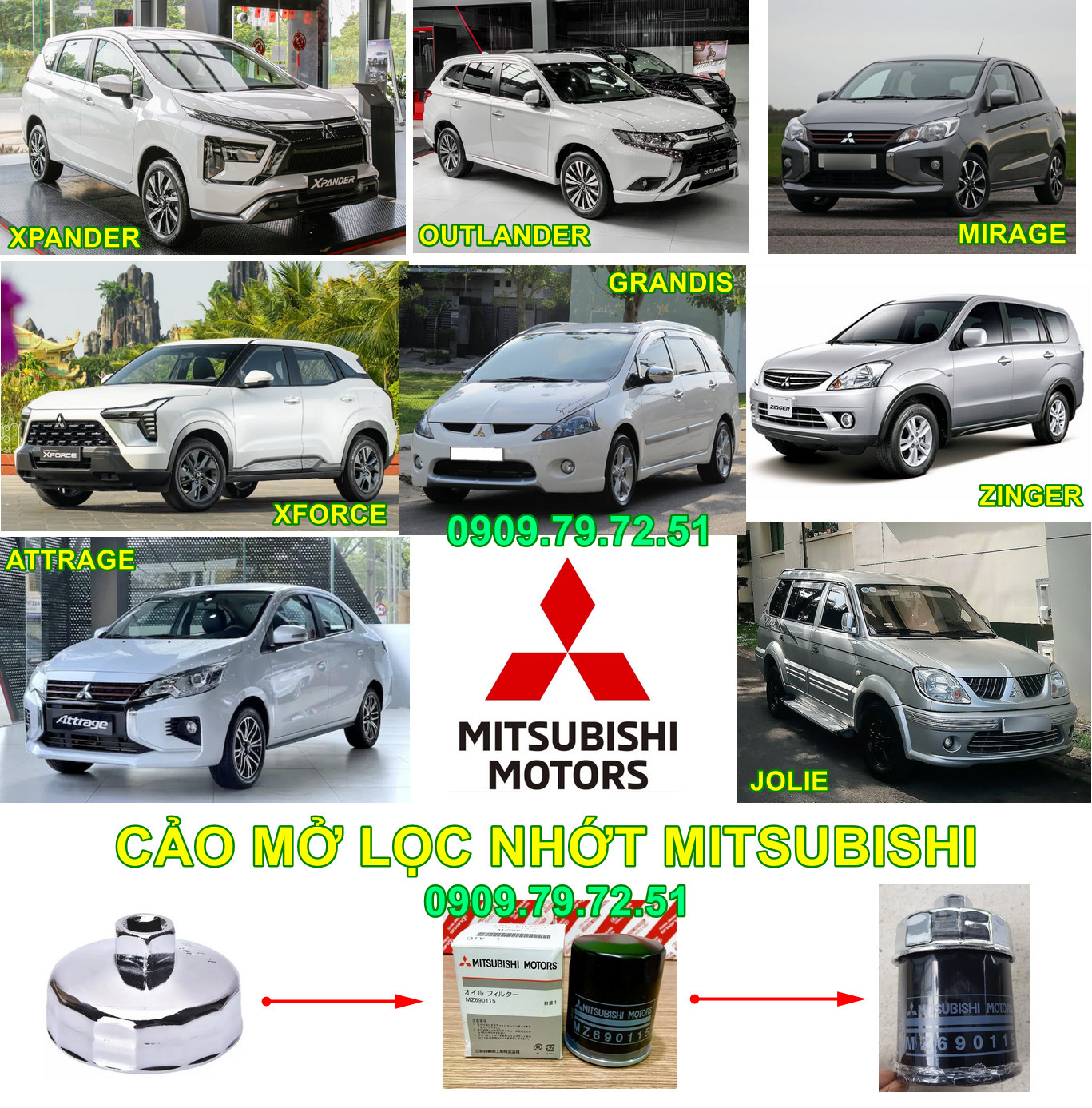 Vam tháo lọc nhớt xe Mitsubishi Triton, Grandis, Pajero, Jolie, Zinger, Xpander, Mirage, Attrage