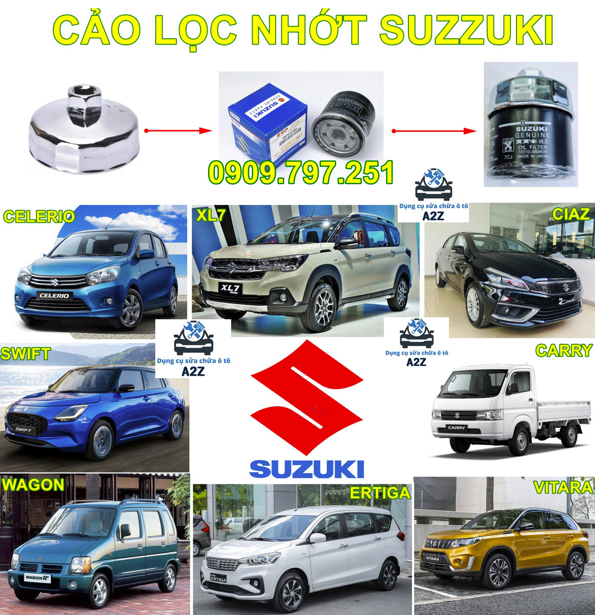 Cảo lọc nhớt xe Suzuki Swift Ciaz Ertiga XL7 Wagon Celerio Carry