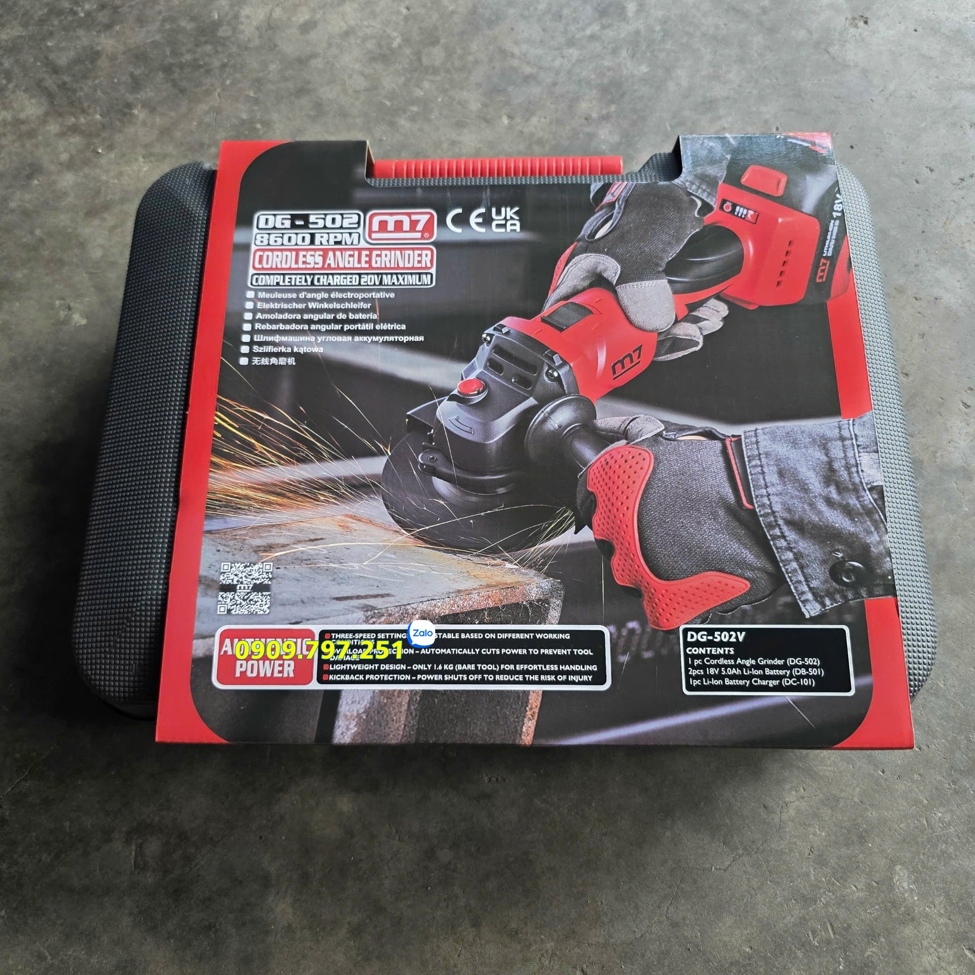 Máy mài góc 125mm dùng pin model DG-502V hãng M7 Đài Loan Máy mài góc 125mm dùng pin model DG-502V hãng M7 Đài Loan